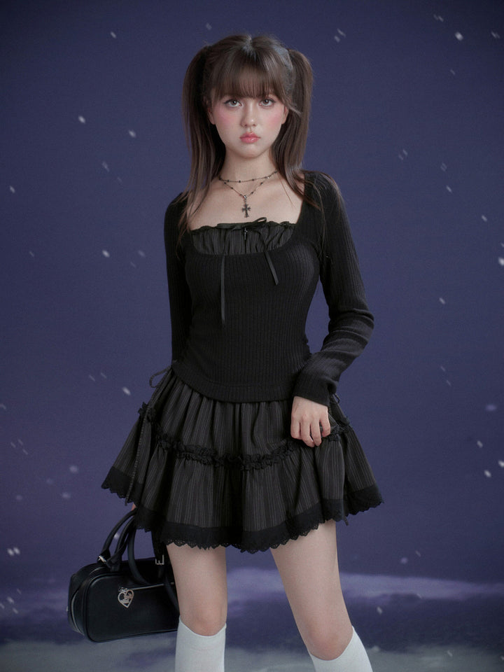 Gothic Lace Tiered Mini Dress