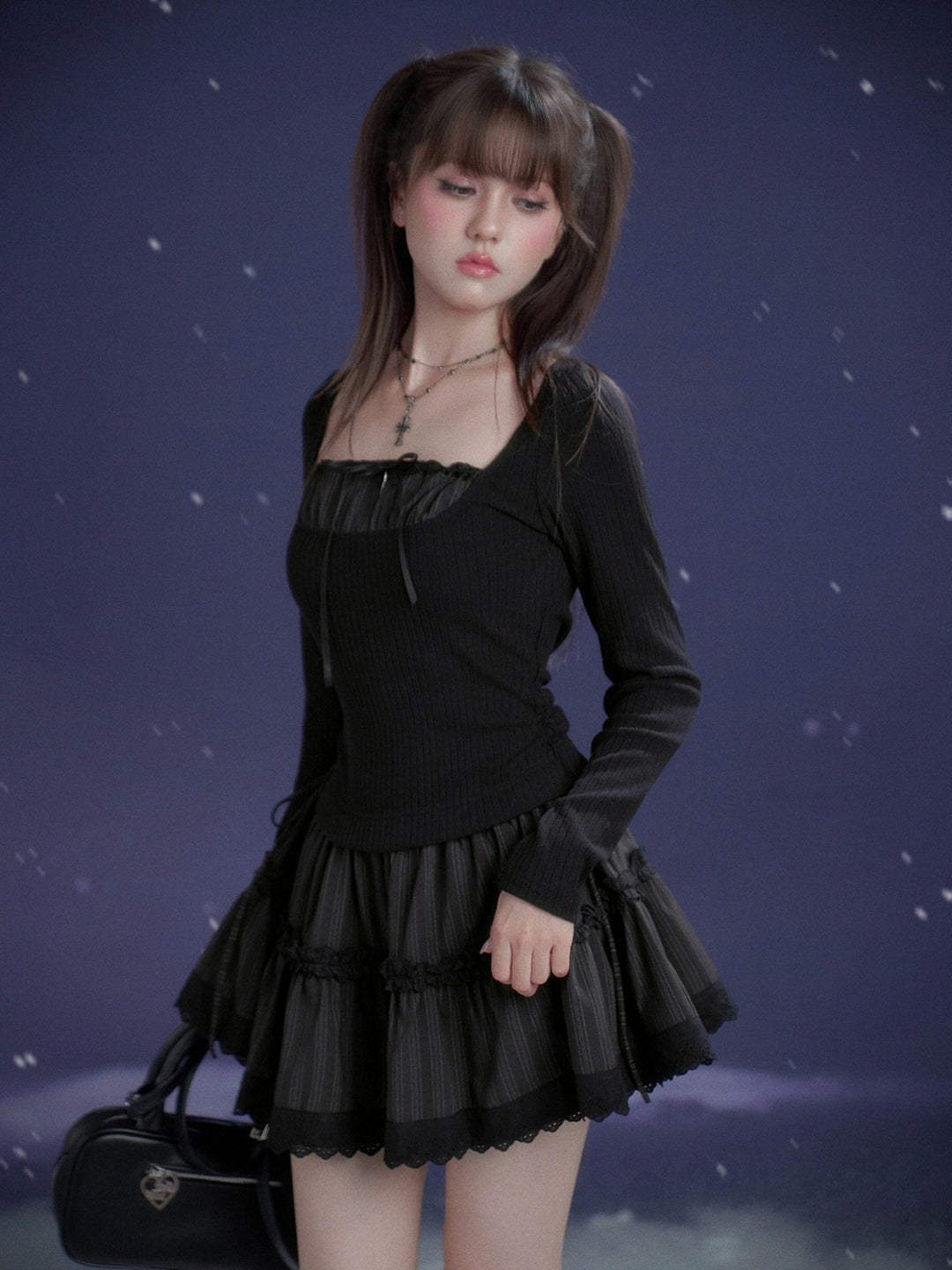 Gothic Lace Tiered Mini Dress
