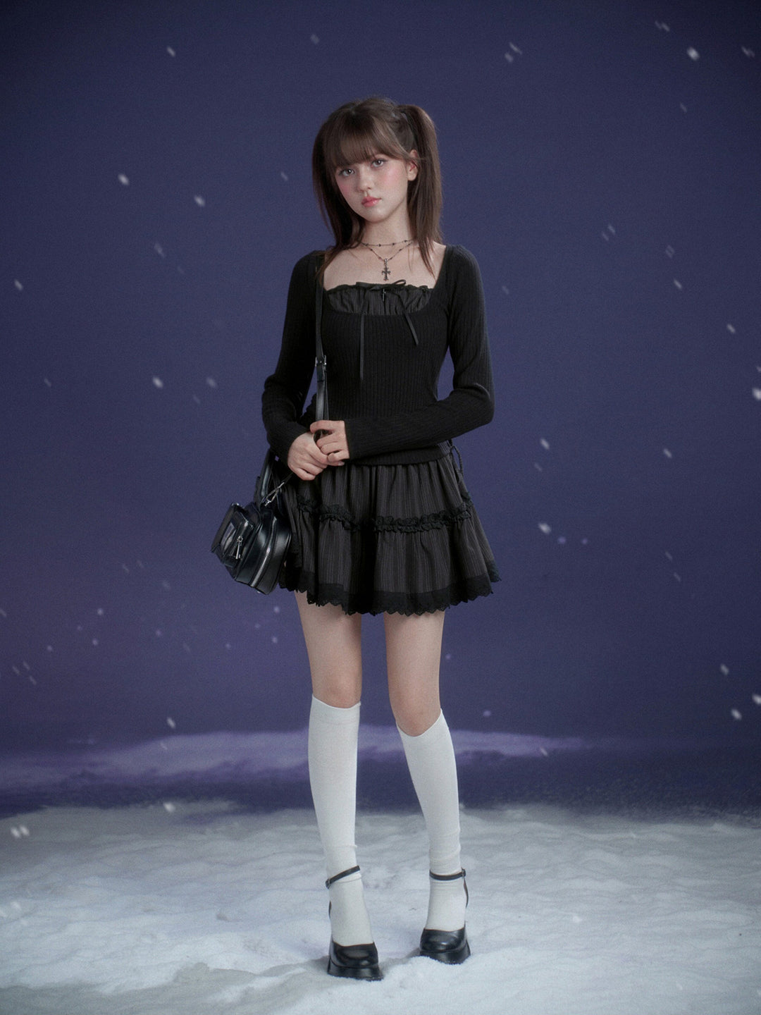 Gothic Lace Tiered Mini Dress