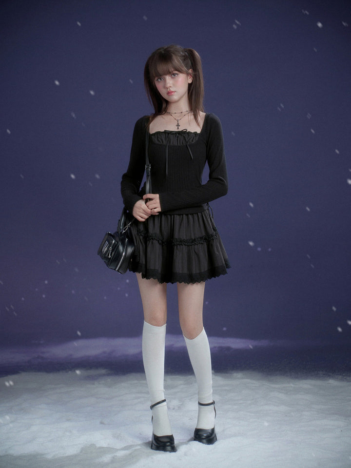 Gothic Lace Tiered Mini Dress