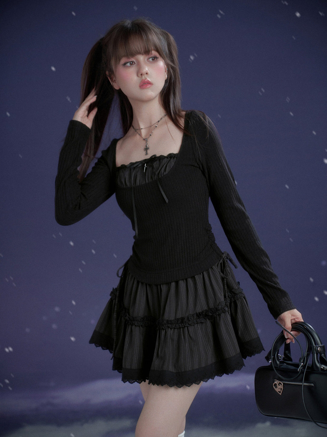 Gothic Lace Tiered Mini Dress