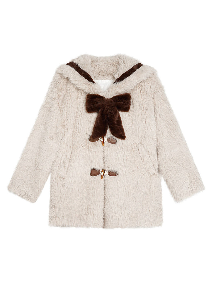 Sailor Collar Faux Fur Jacket