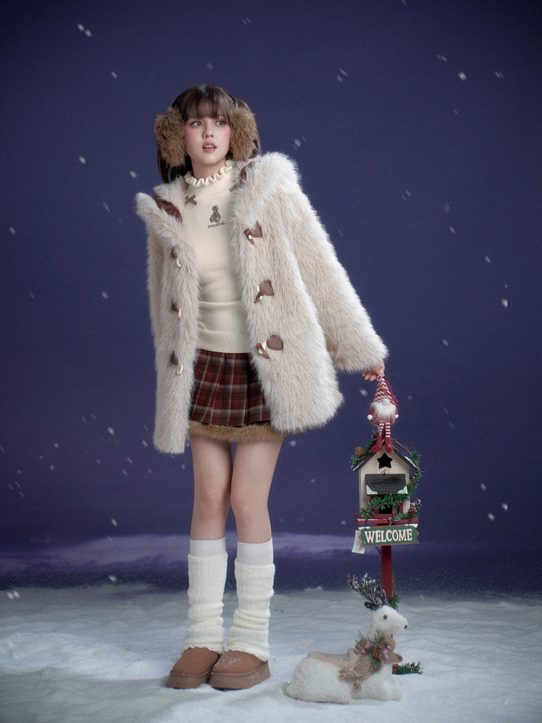 Sailor Collar Faux Fur Jacket