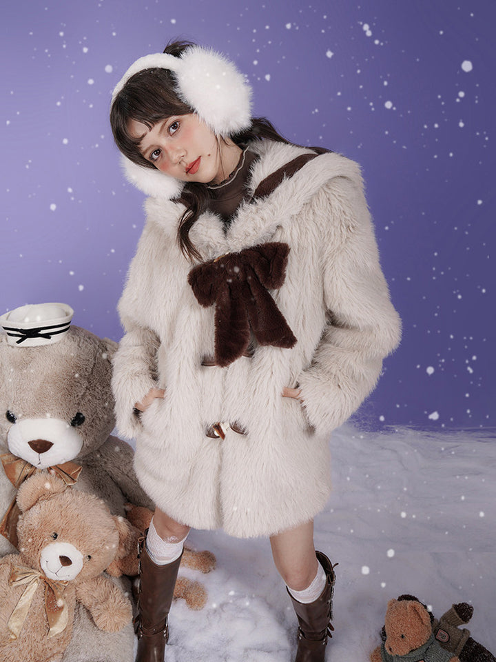 Sailor Collar Faux Fur Jacket