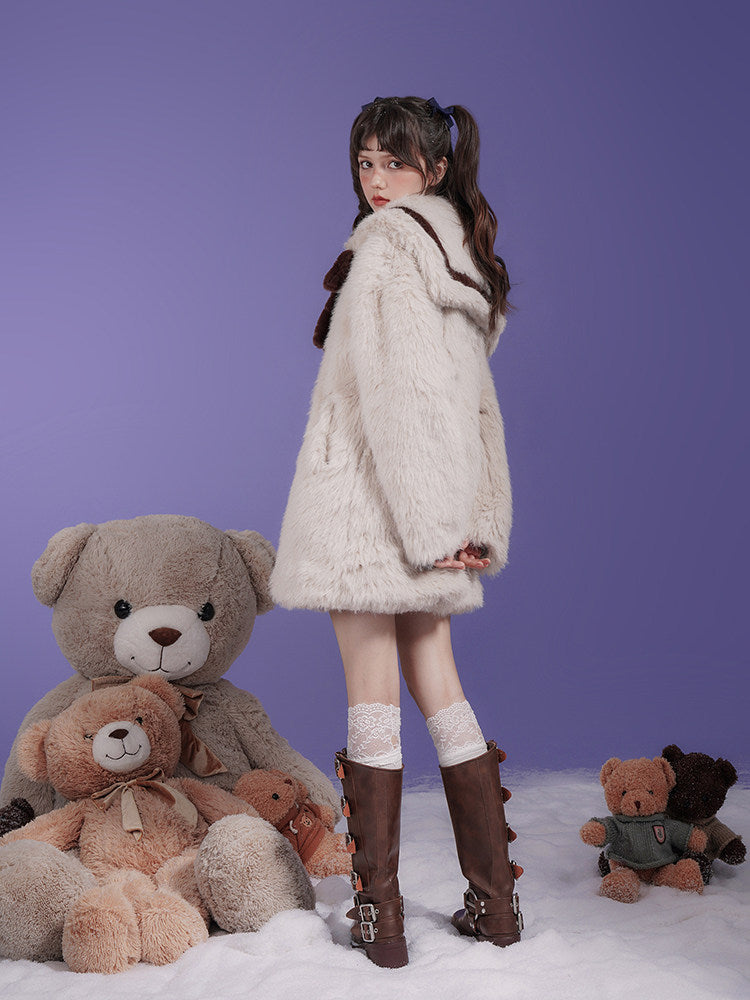 Sailor Collar Faux Fur Jacket