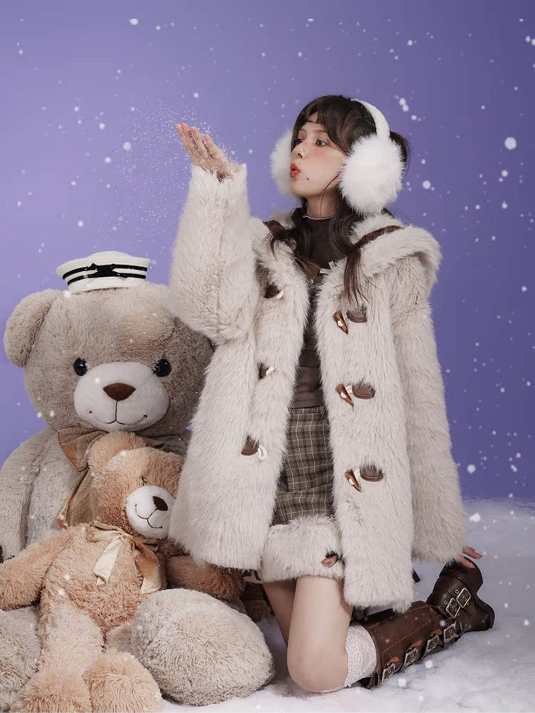 Sailor Collar Faux Fur Jacket