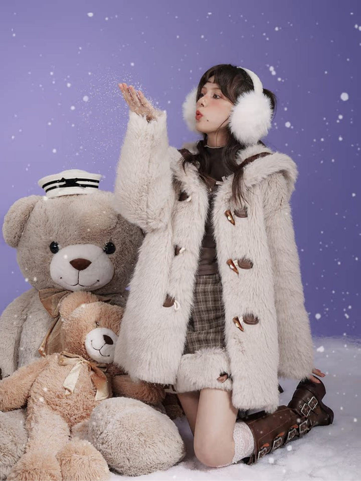 Sailor Collar Faux Fur Jacket