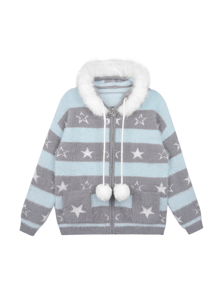 Kawaii Star Stripe Fuzzy Jacket