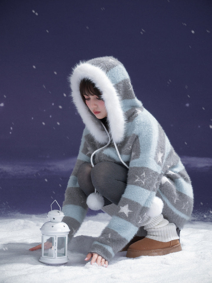 Kawaii Star Stripe Fuzzy Jacket