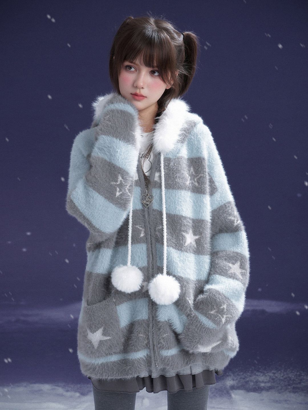 Kawaii Star Stripe Fuzzy Jacket