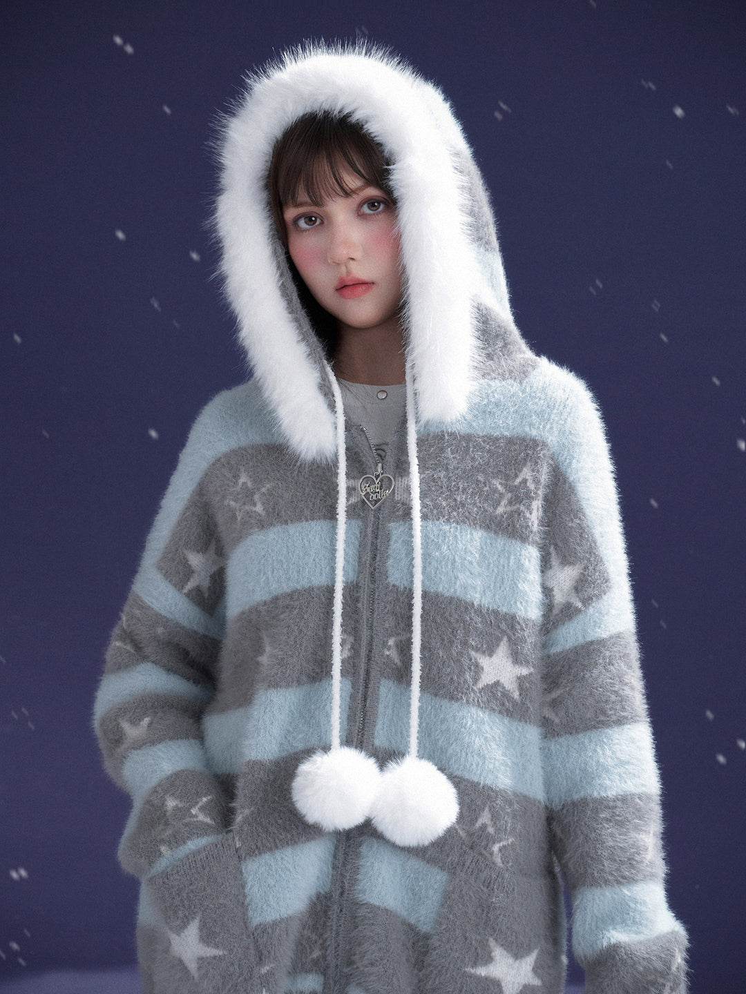Kawaii Star Stripe Fuzzy Jacket