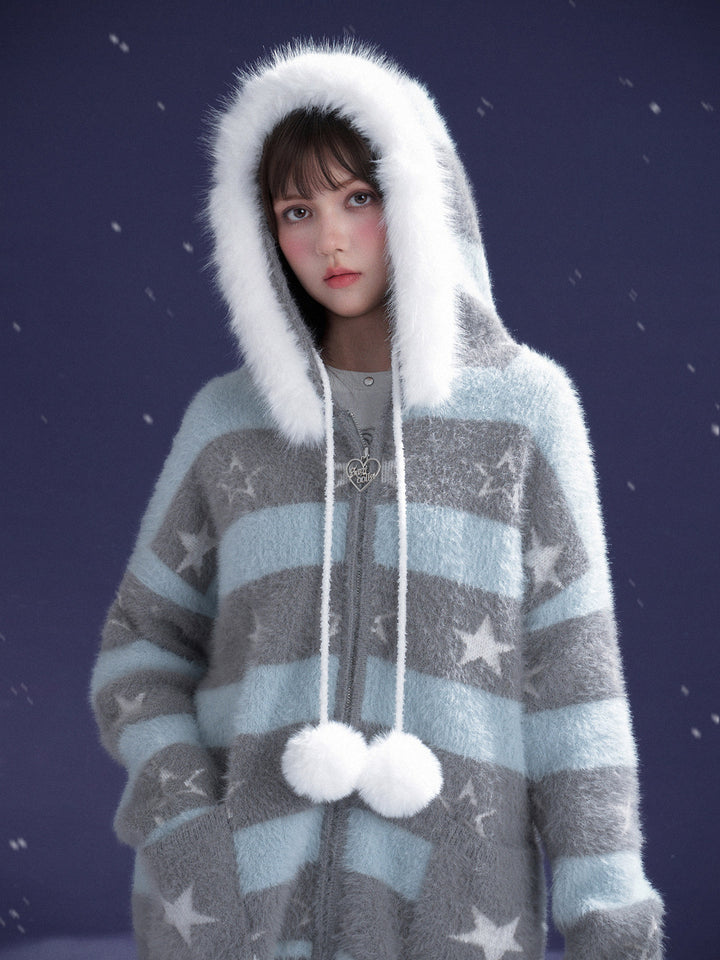 Kawaii Star Stripe Fuzzy Jacket