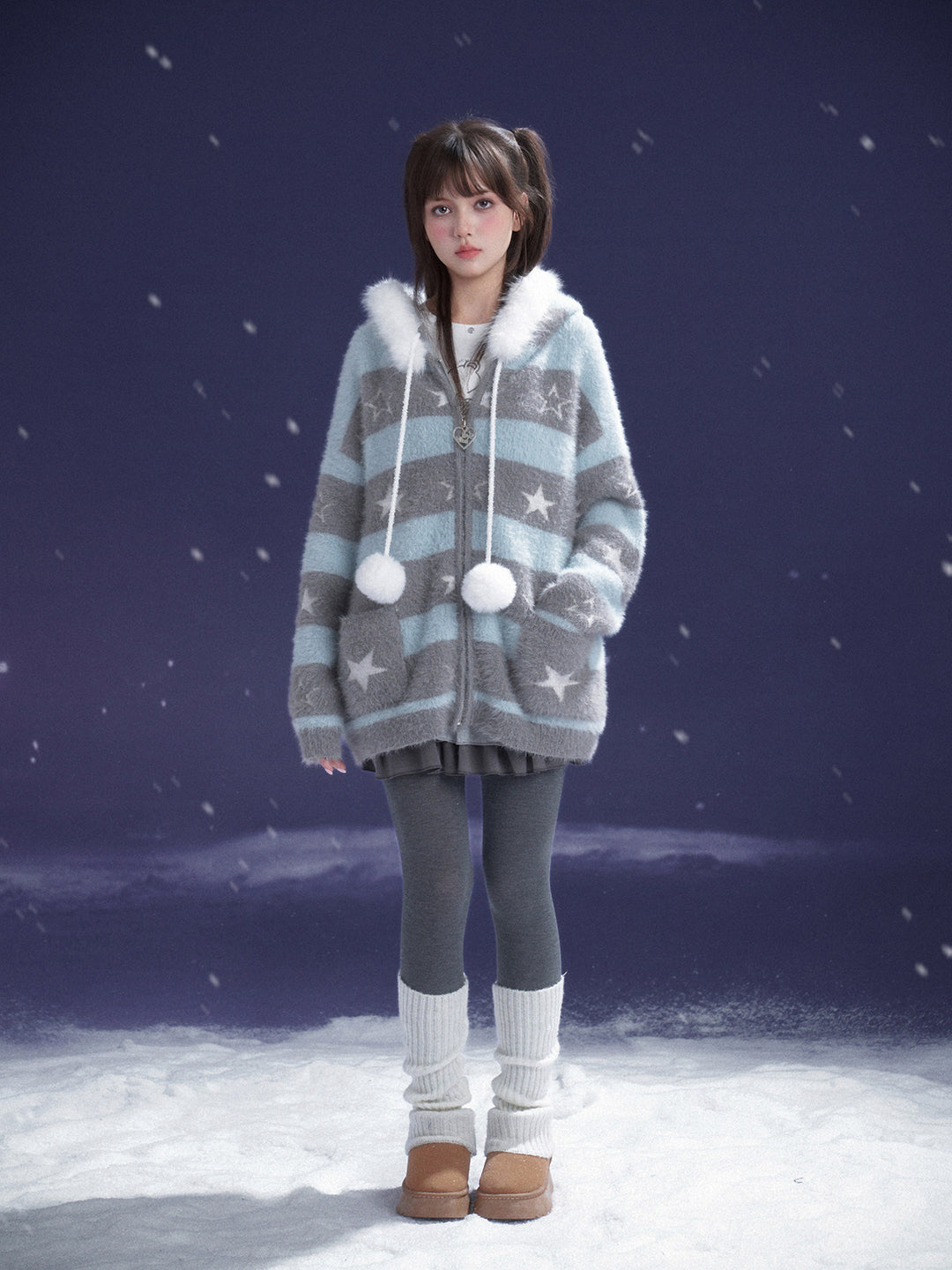 Kawaii Star Stripe Fuzzy Jacket