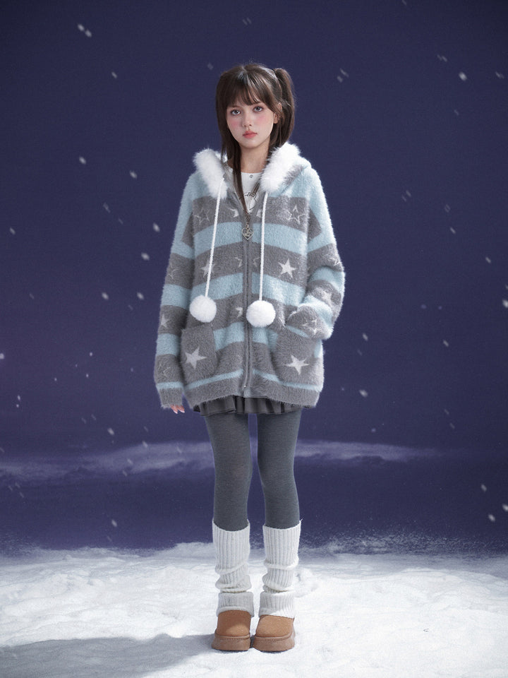 Kawaii Star Stripe Fuzzy Jacket