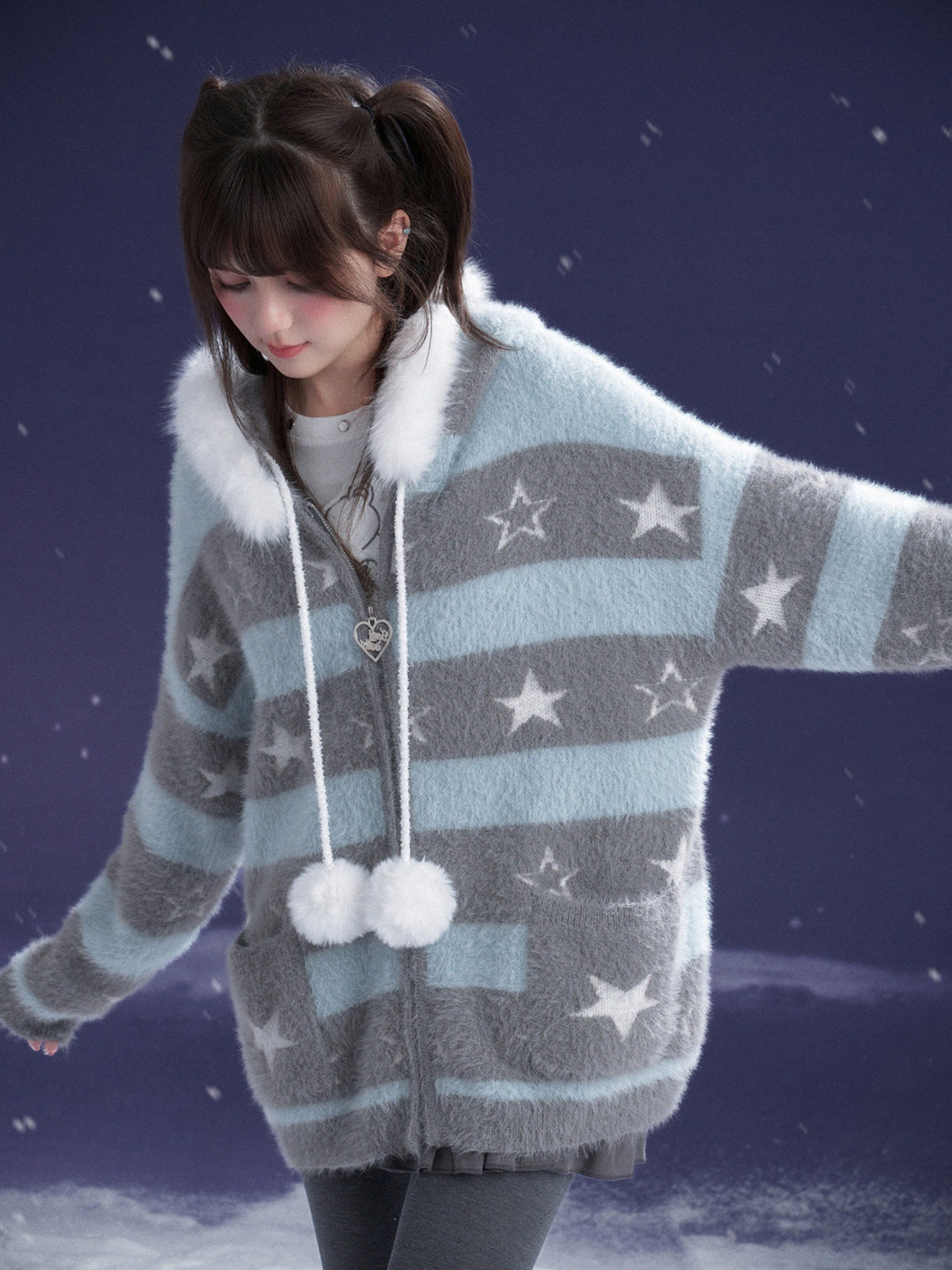 Kawaii Star Stripe Fuzzy Jacket