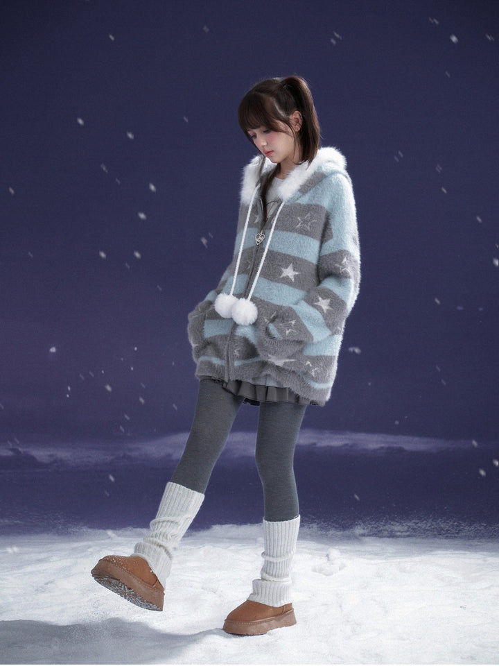 Kawaii Star Stripe Fuzzy Jacket