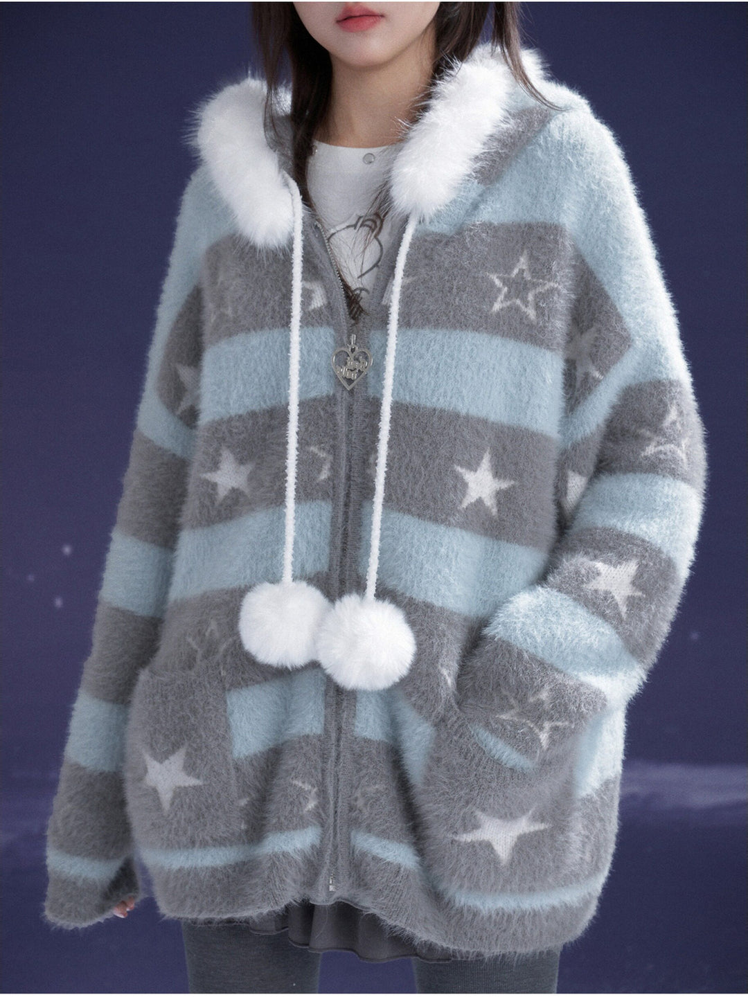 Kawaii Star Stripe Fuzzy Jacket