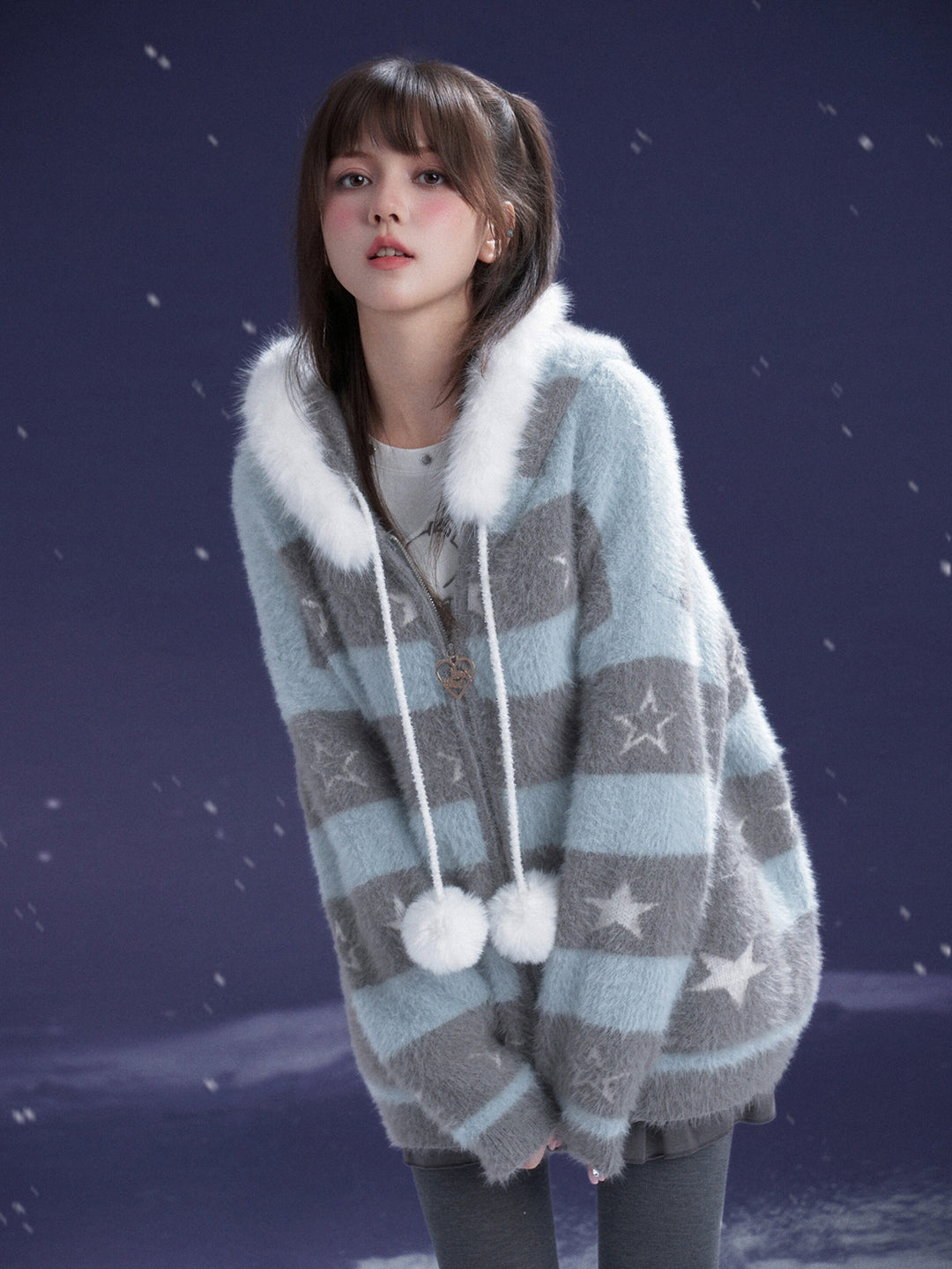 Kawaii Star Stripe Fuzzy Jacket