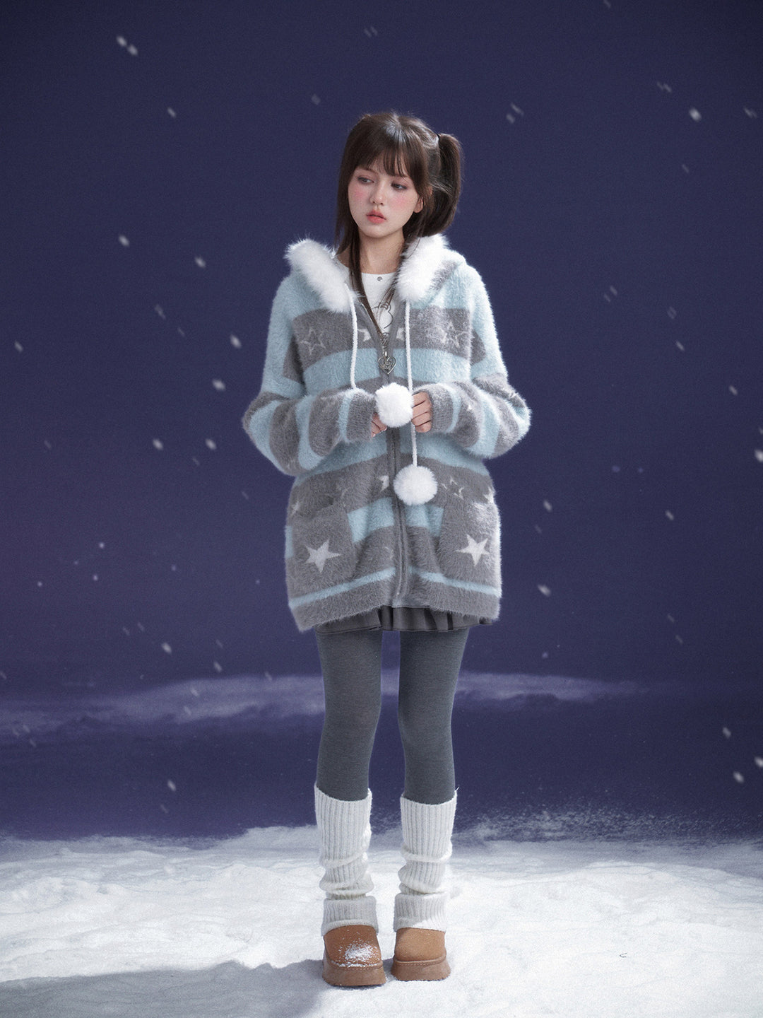 Kawaii Star Stripe Fuzzy Jacket