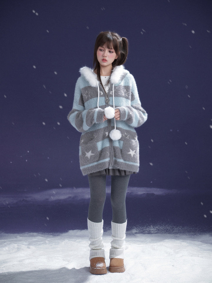 Kawaii Star Stripe Fuzzy Jacket