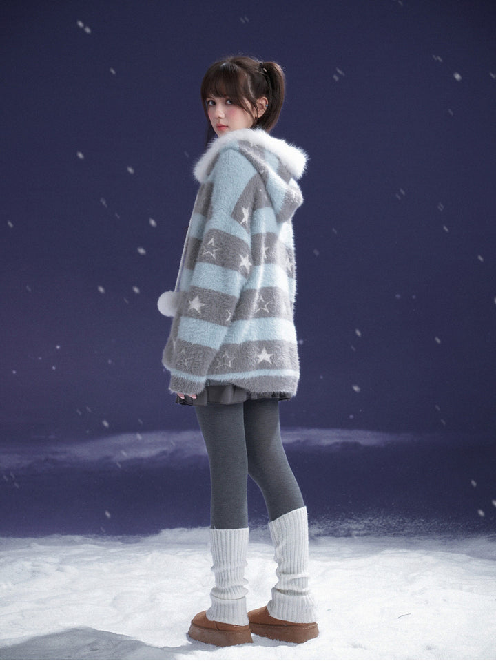 Kawaii Star Stripe Fuzzy Jacket