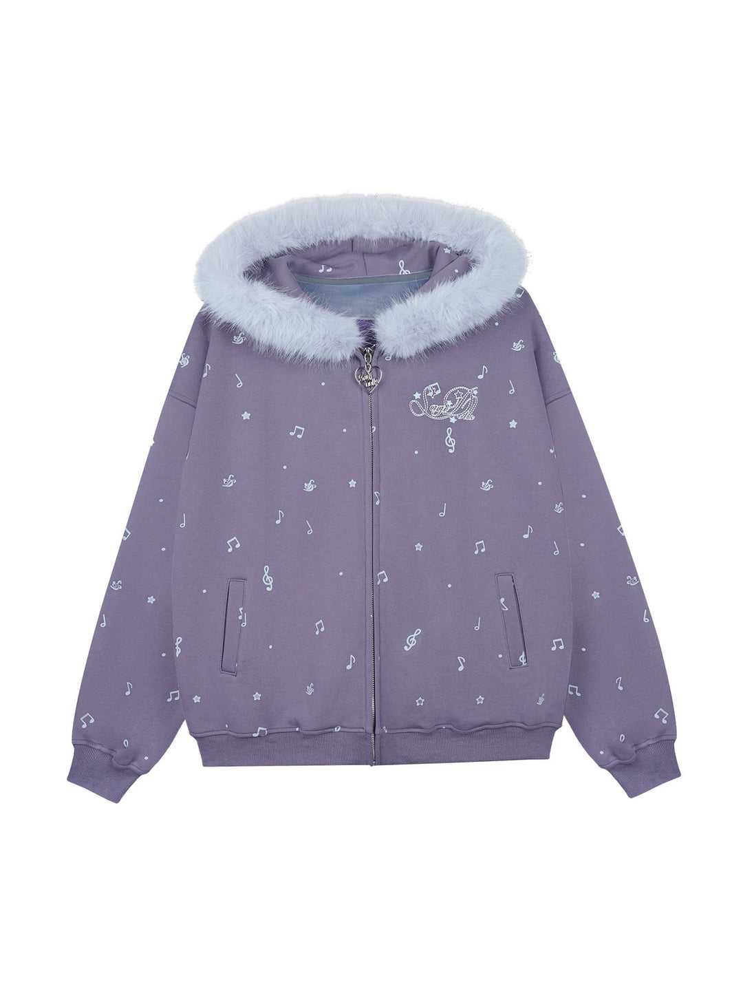 Purple Music Note Fuzzy Hood Jacket