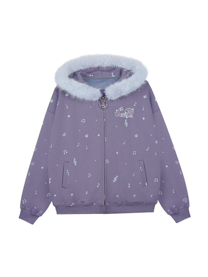 Purple Music Note Fuzzy Hood Jacket