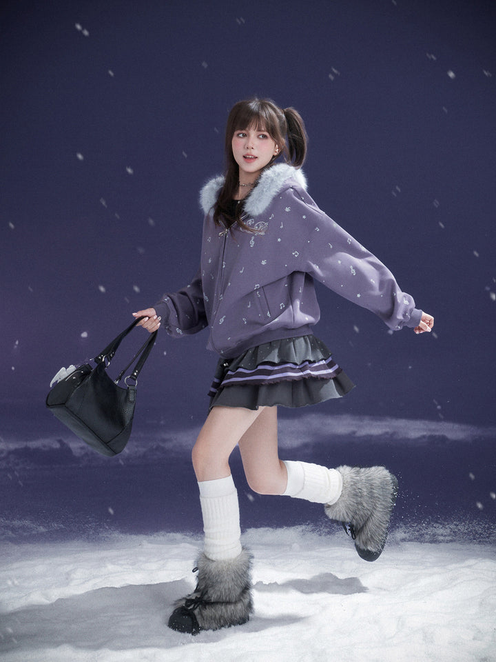 Purple Music Note Fuzzy Hood Jacket