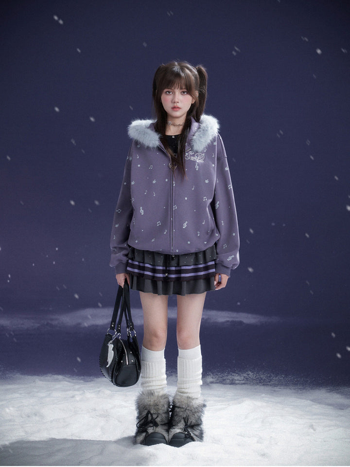 Purple Music Note Fuzzy Hood Jacket