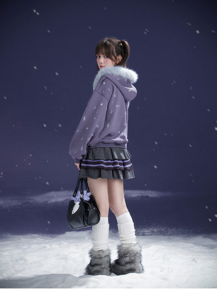 Purple Music Note Fuzzy Hood Jacket