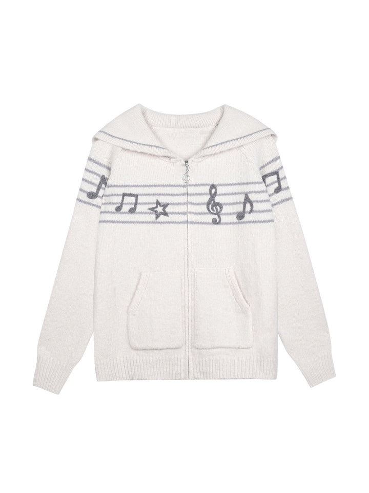 Musical Note Sailor Collar Knit Jacket