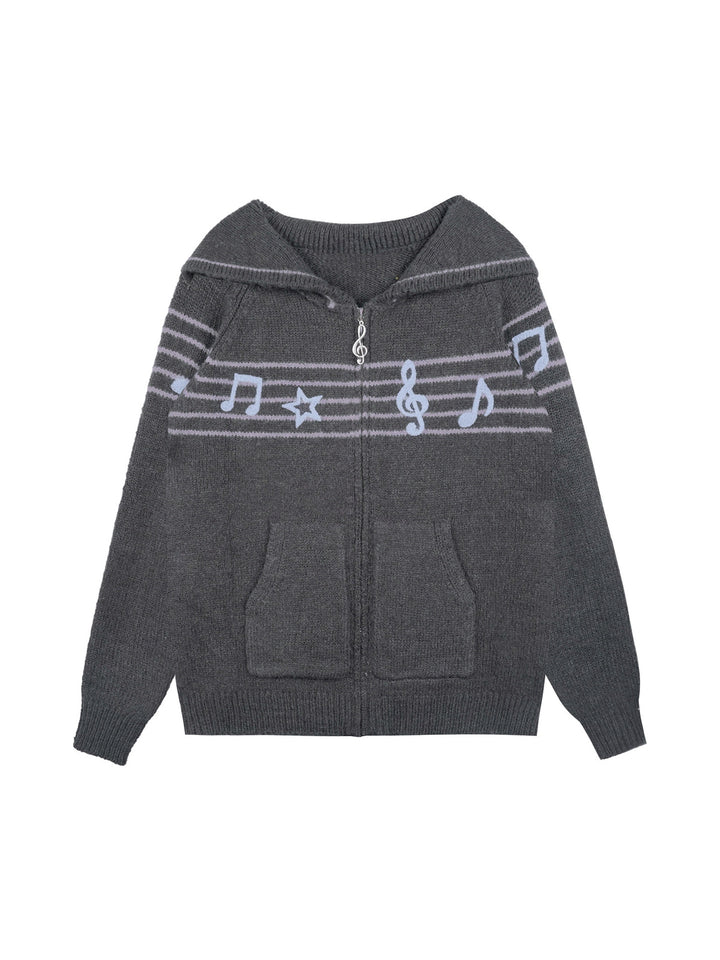 Musical Note Sailor Collar Knit Jacket
