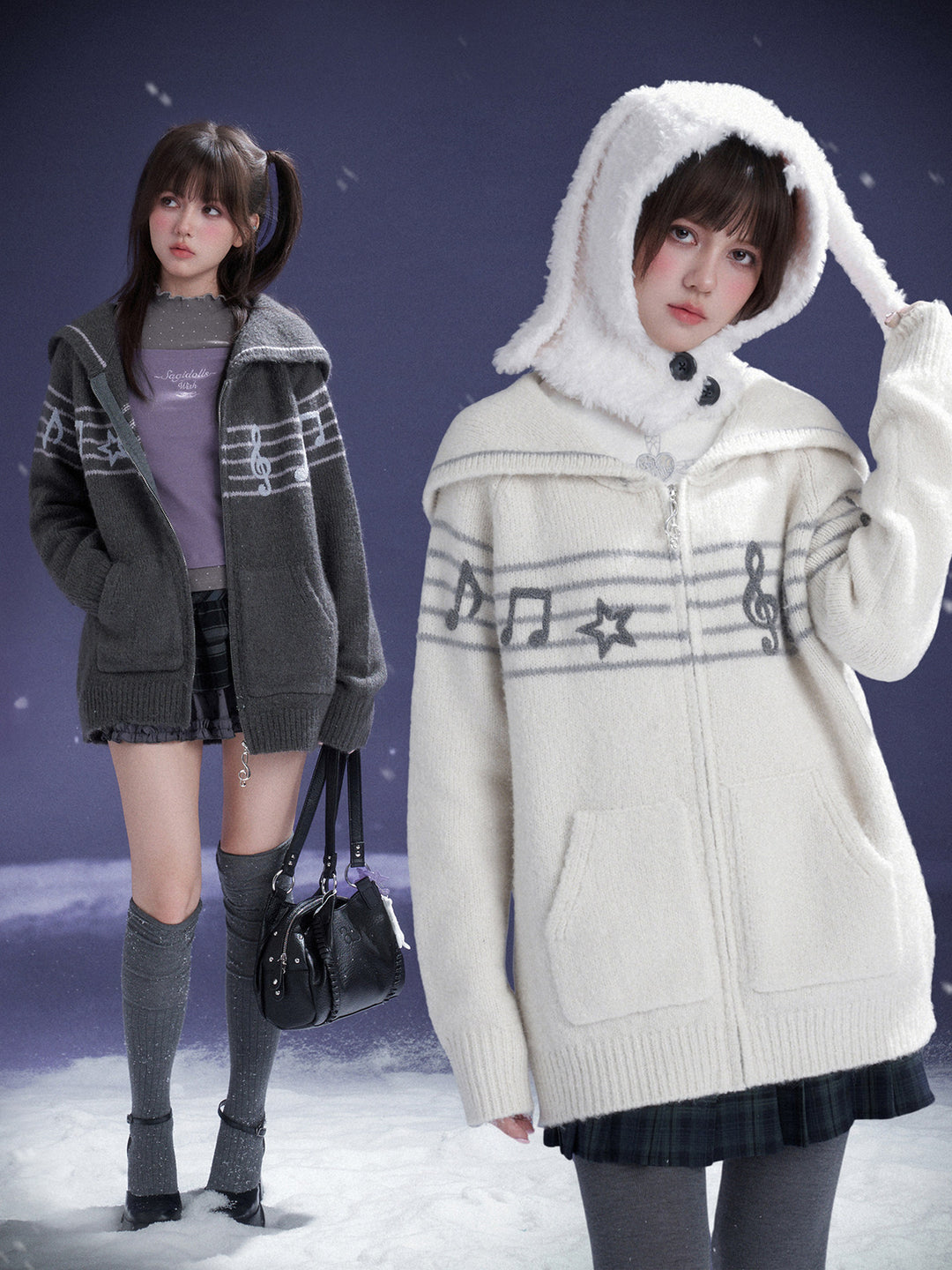Musical Note Sailor Collar Knit Jacket