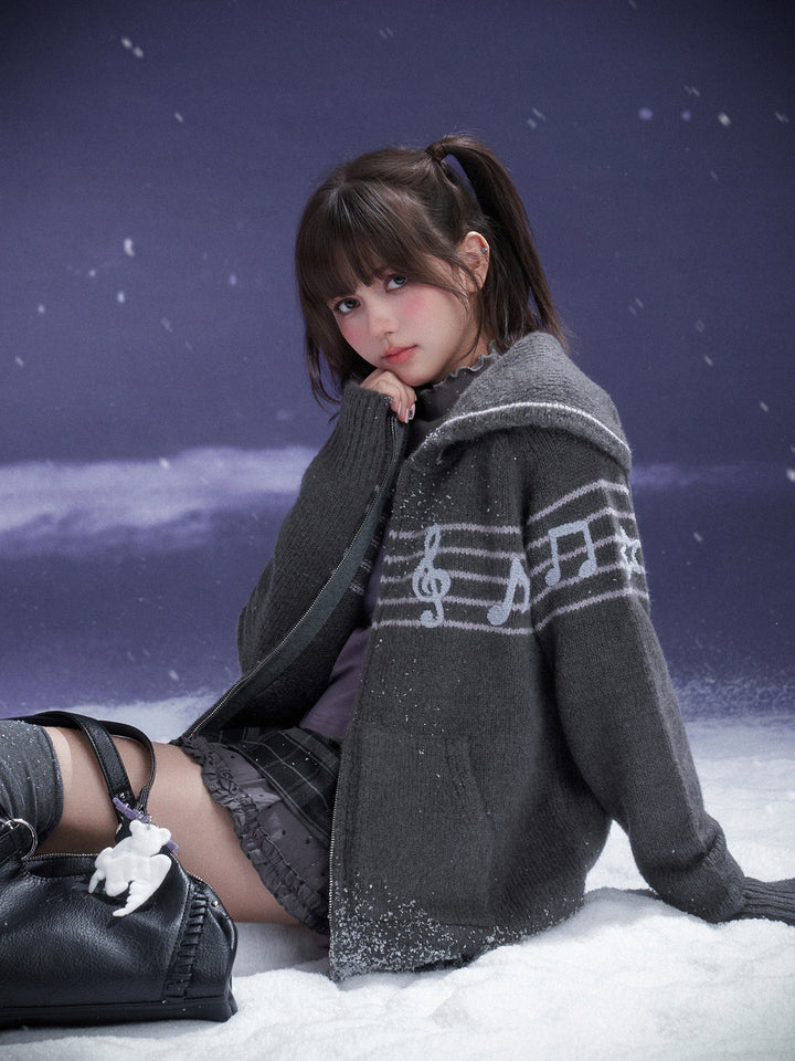 Musical Note Sailor Collar Knit Jacket