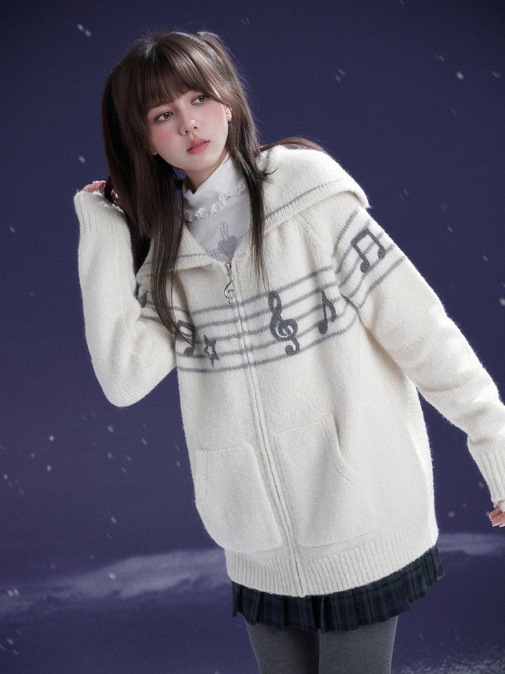 Musical Note Sailor Collar Knit Jacket