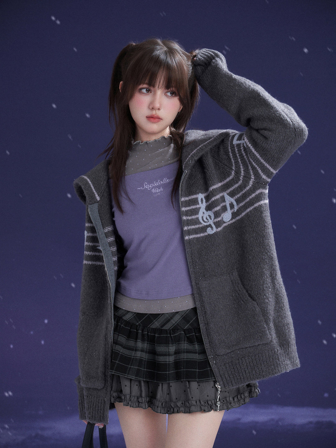 Musical Note Sailor Collar Knit Jacket