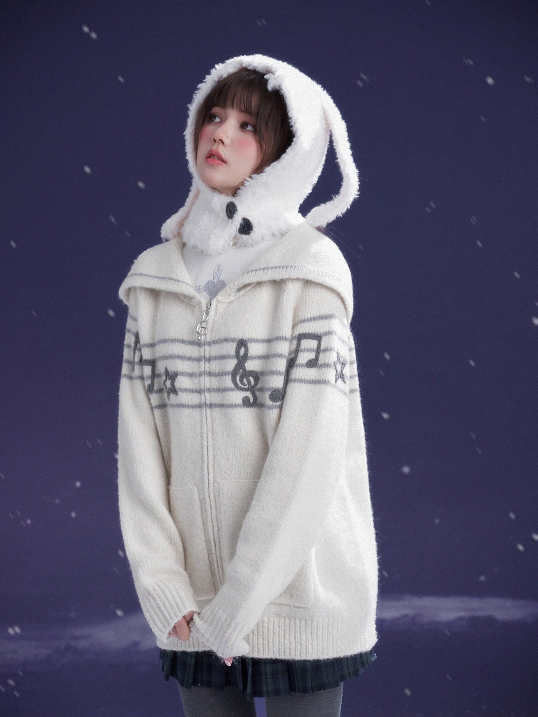 Musical Note Sailor Collar Knit Jacket