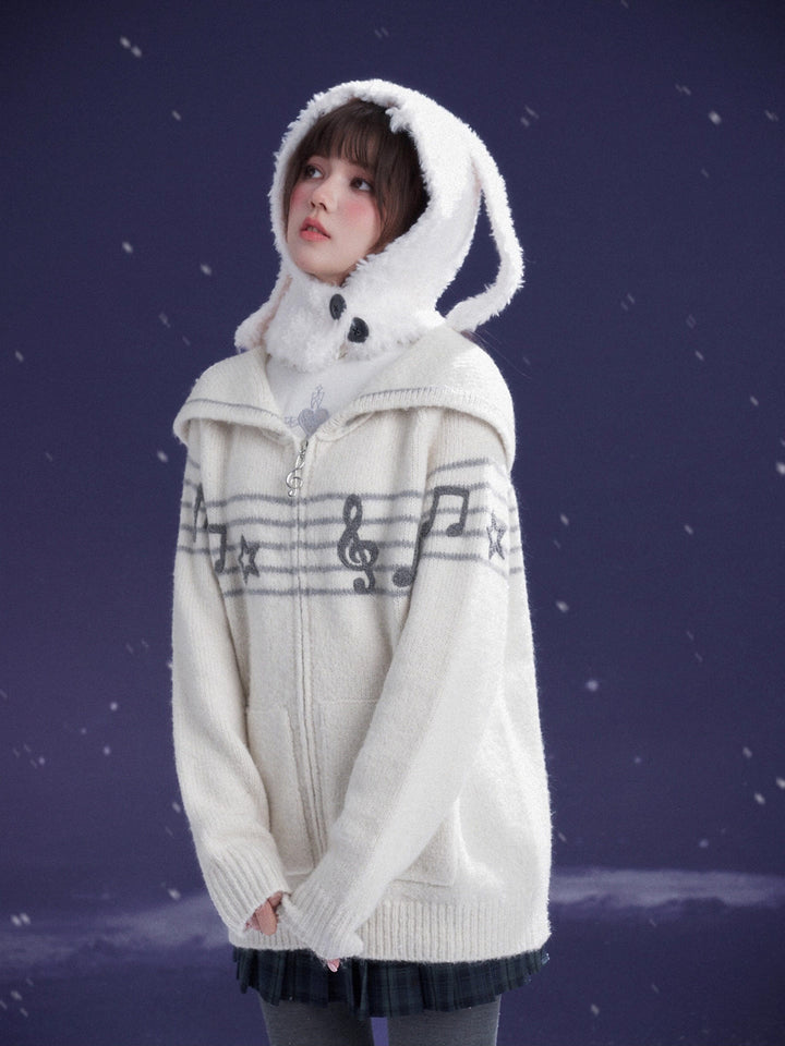 Musical Note Sailor Collar Knit Jacket