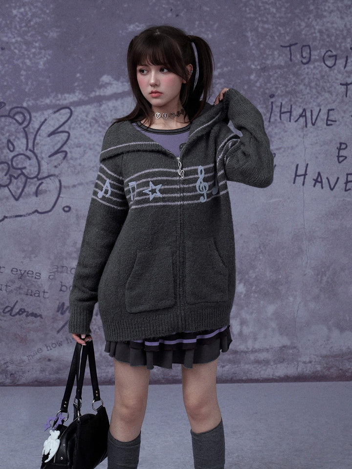 Musical Note Sailor Collar Knit Jacket