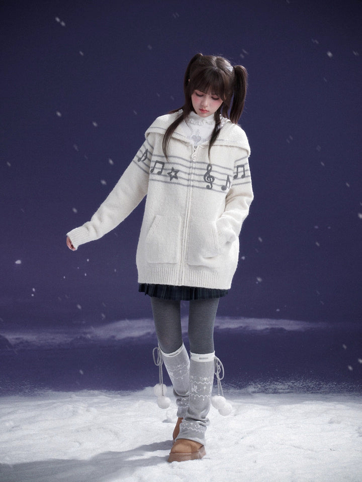 Musical Note Sailor Collar Knit Jacket