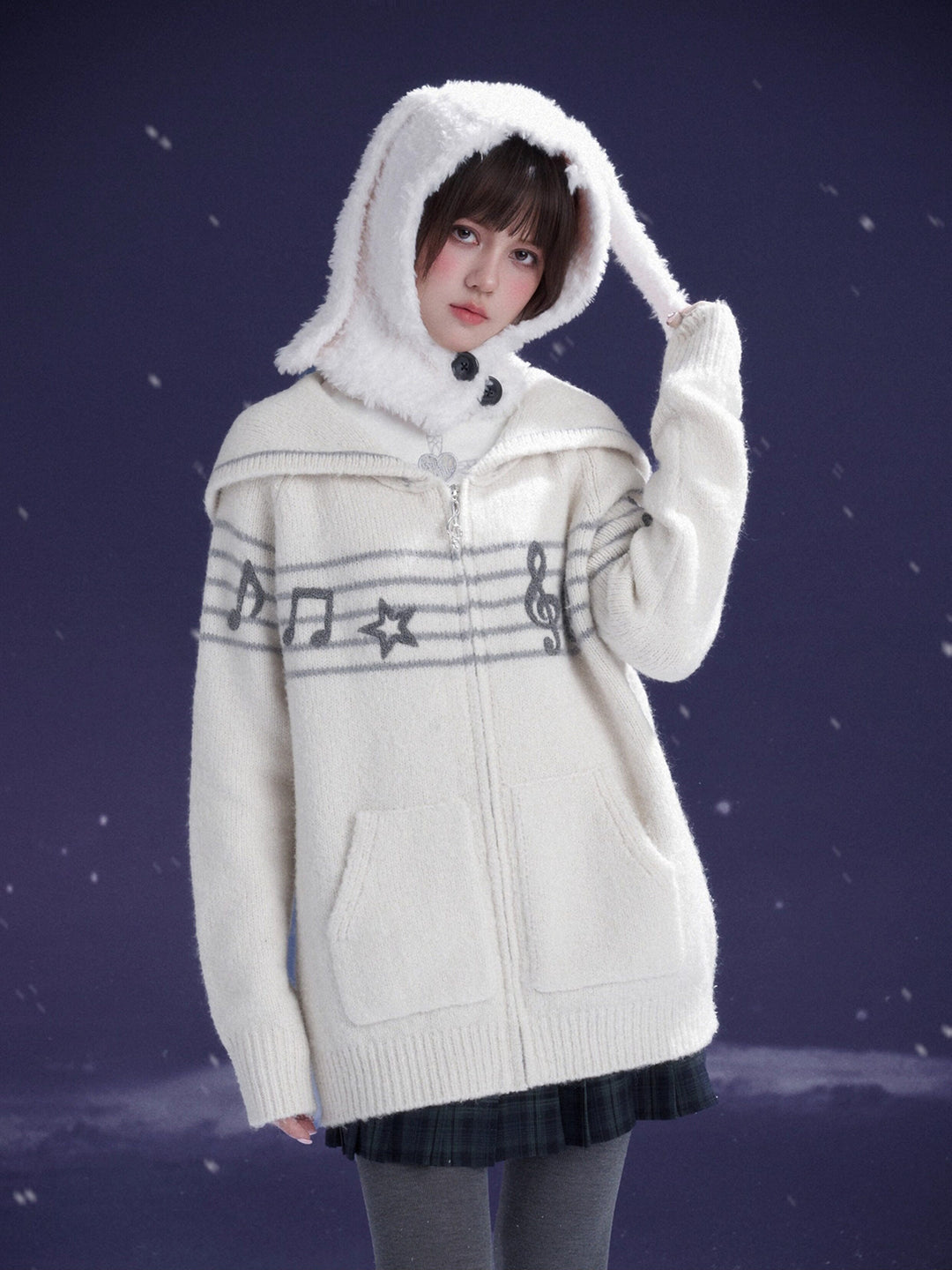Musical Note Sailor Collar Knit Jacket