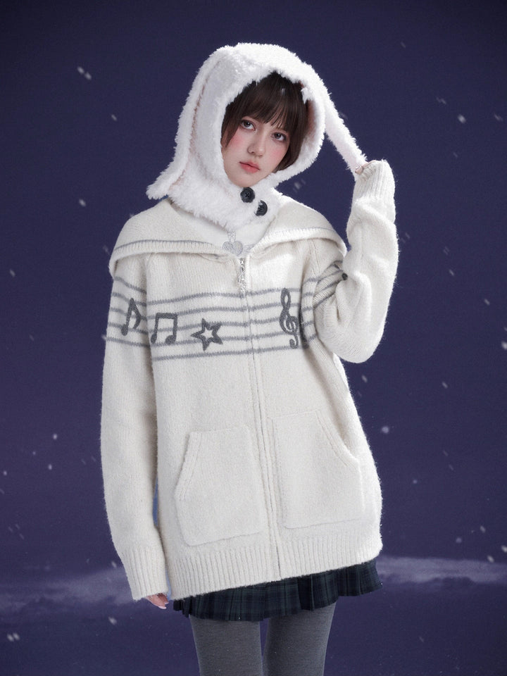 Musical Note Sailor Collar Knit Jacket