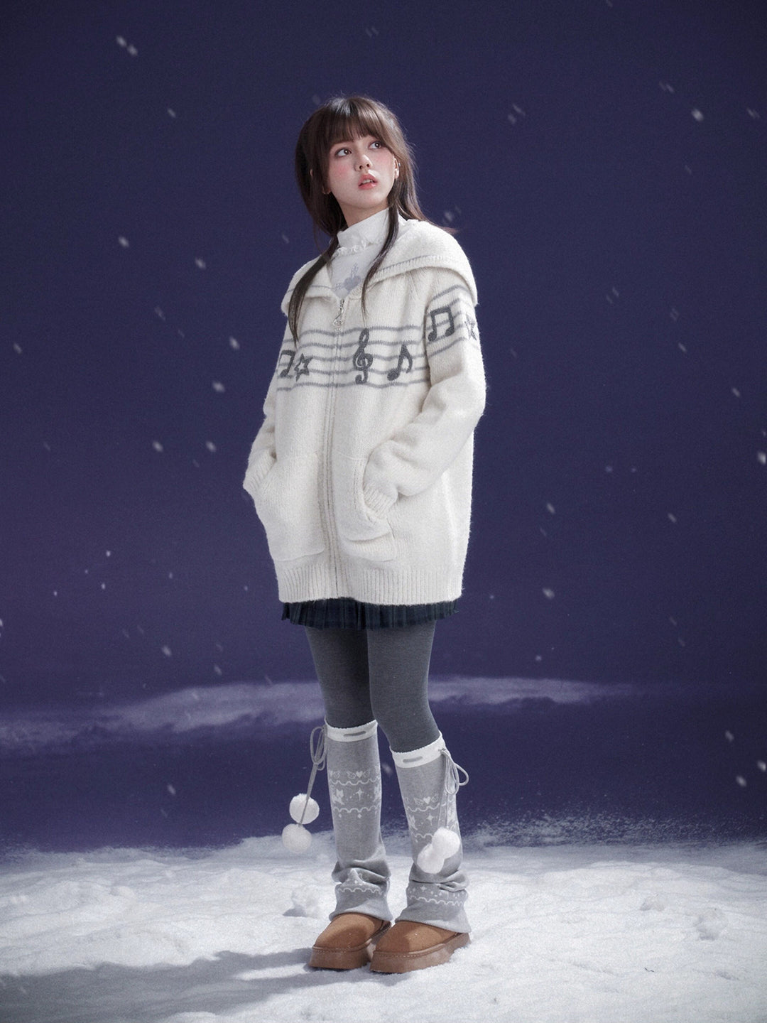 Musical Note Sailor Collar Knit Jacket