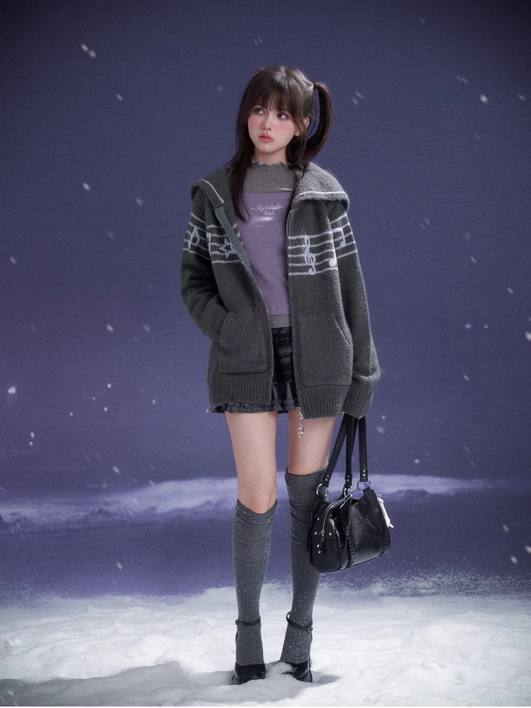 Musical Note Sailor Collar Knit Jacket