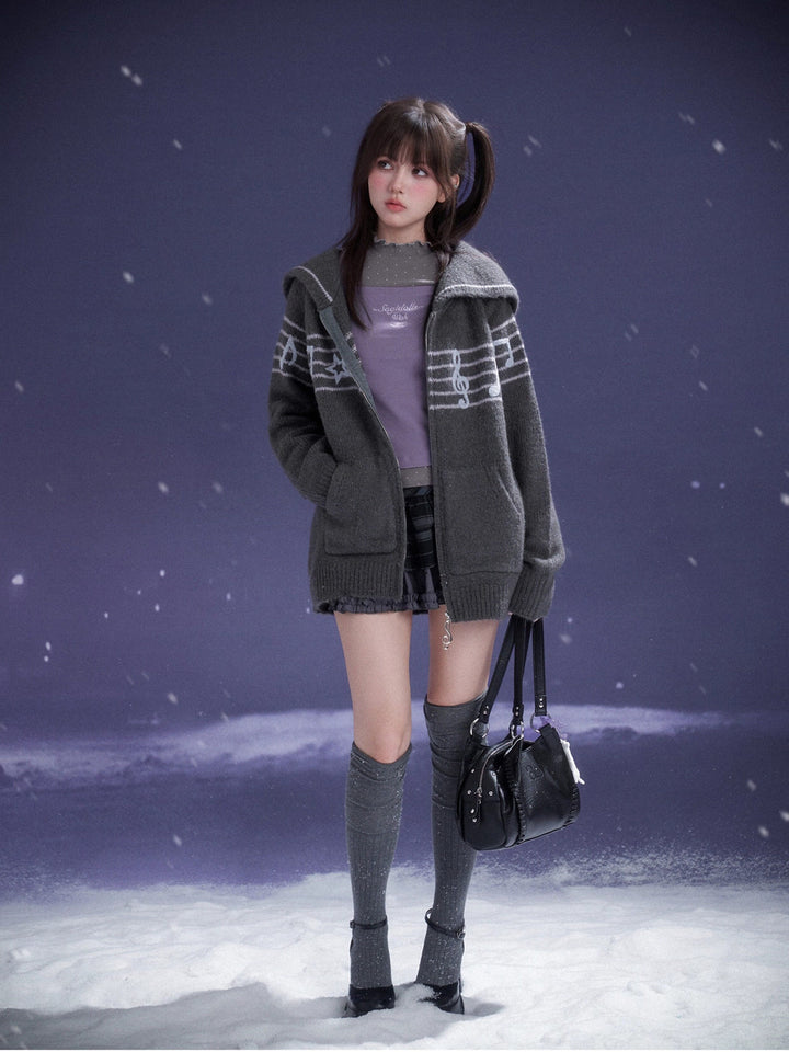 Musical Note Sailor Collar Knit Jacket