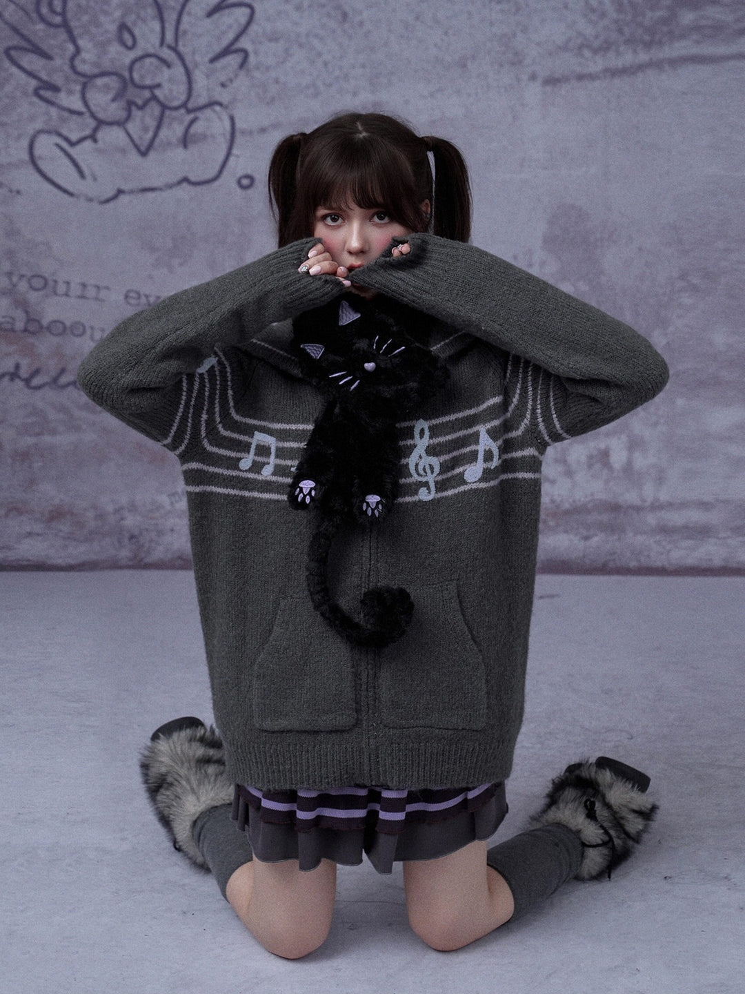 Musical Note Sailor Collar Knit Jacket