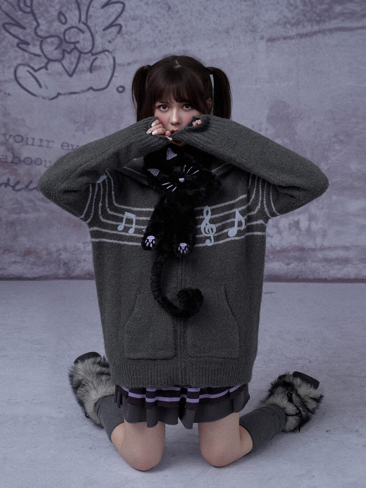 Musical Note Sailor Collar Knit Jacket