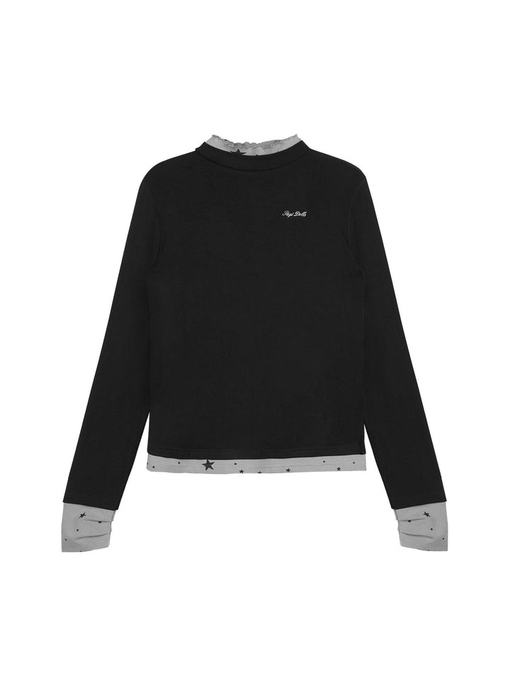 Acubi Faux Layered Mock Neck Top