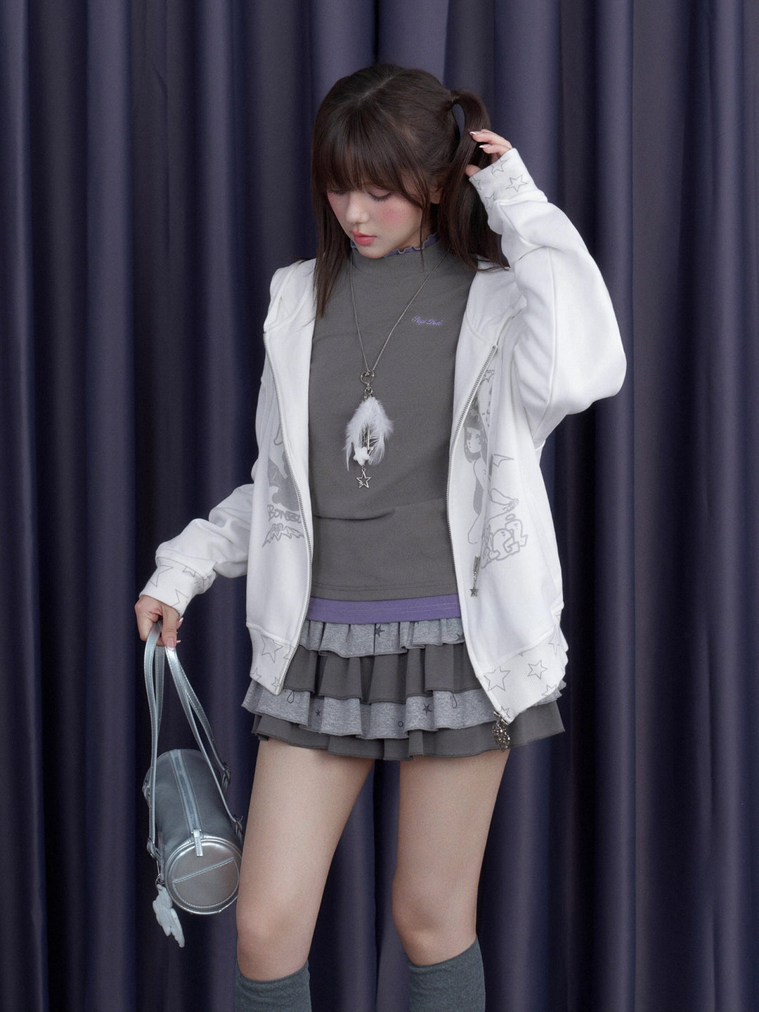 Acubi Faux Layered Mock Neck Top