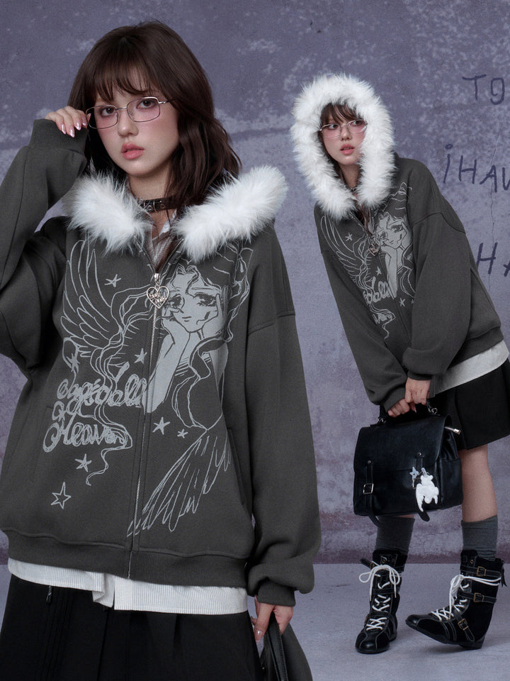 Gothic Angel Graphic Hooded Jacket